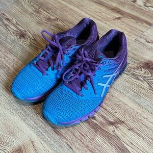 Blue and purple running shoes